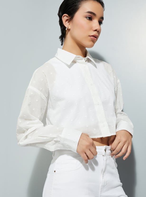 URB_N Women Dobby Woven Crop Boxy Fit Shirt