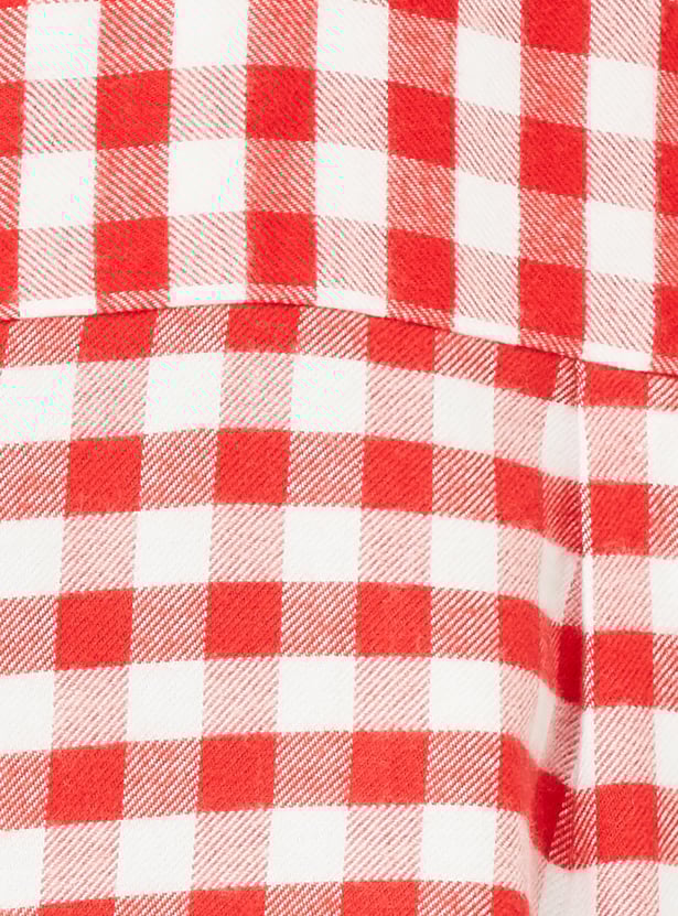 Women Checked Boxy Fit Crop Shirt