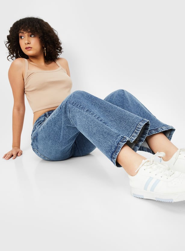 Women Washed Wide Leg Jeans