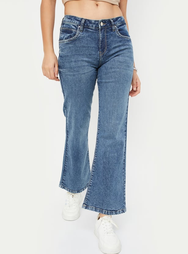 Women Washed Wide Leg Jeans