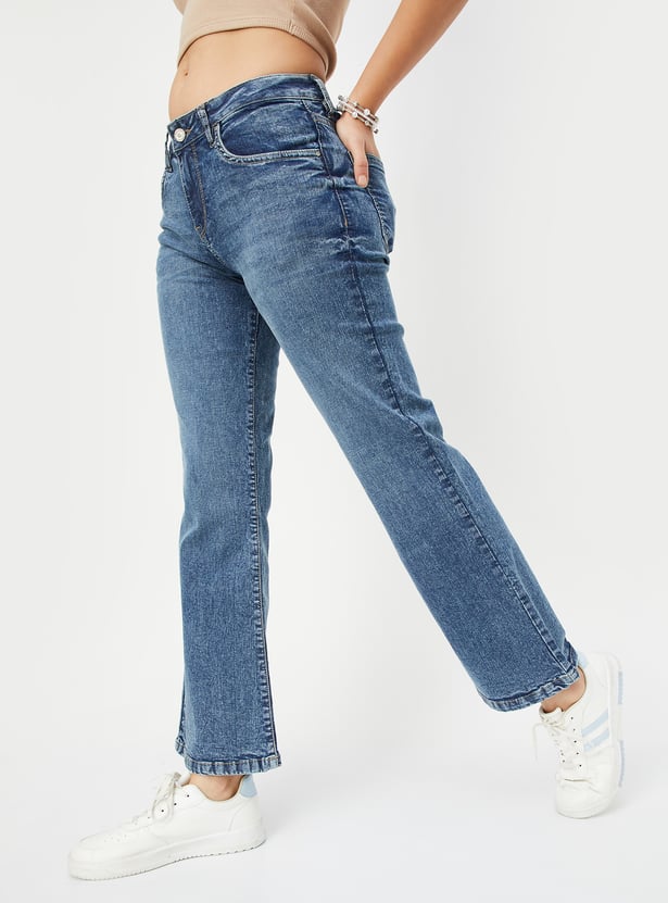Women Washed Wide Leg Jeans
