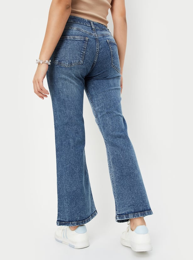 Women Washed Wide Leg Jeans