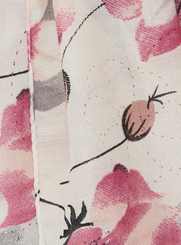 Women Floral Print Scarf with Tassels