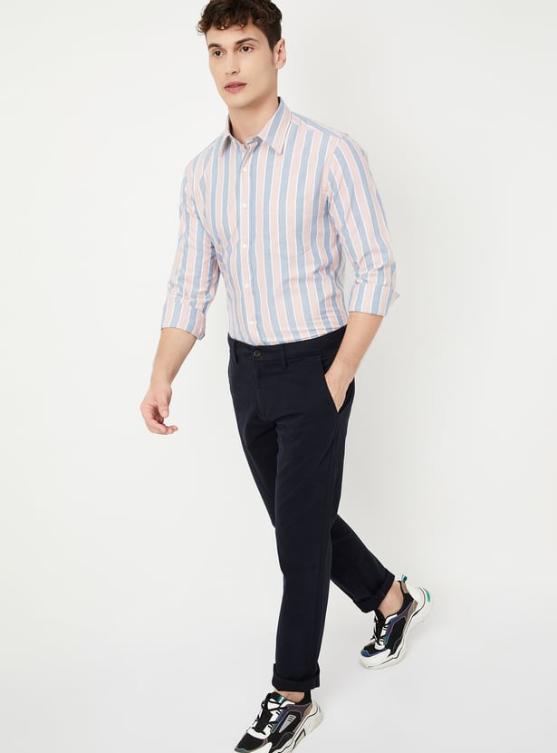Men's Peach Striped Slim Fit Shirt