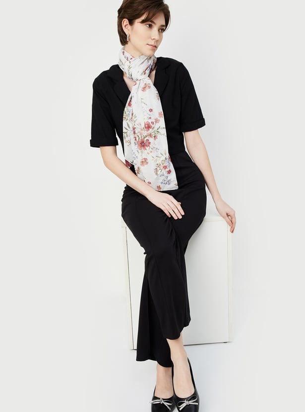 Women Floral Print Scarf with Tassels