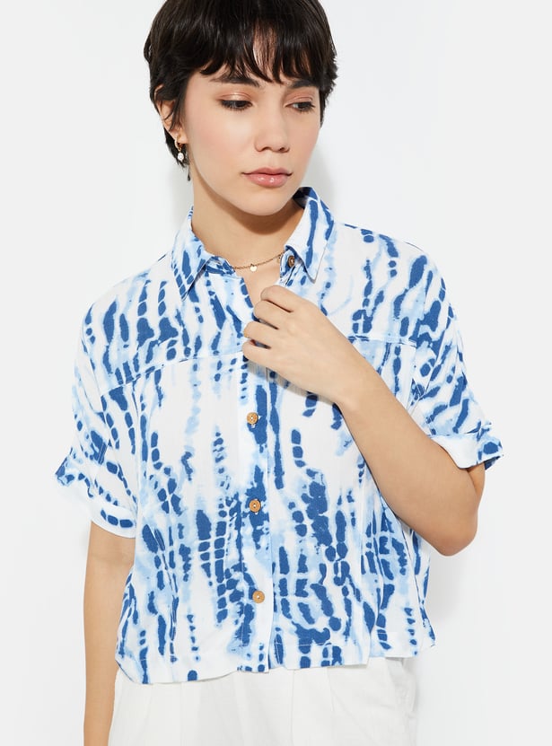 URB_N Women Tie & Dye Cropped Shirt