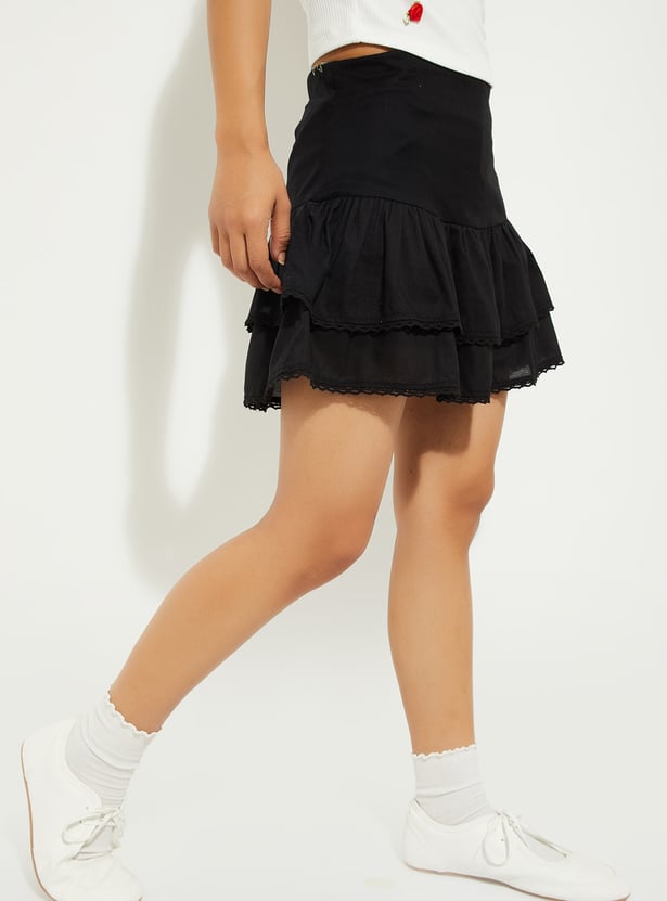 Buy ALAYA F x URB_N Women Tiered Mini Skirt Online at just