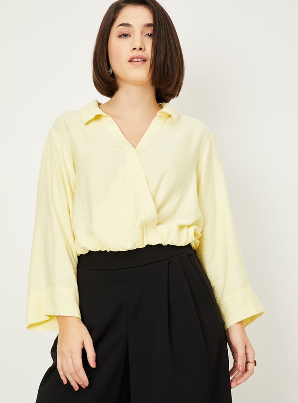 Women Solid Surplice Neck Top