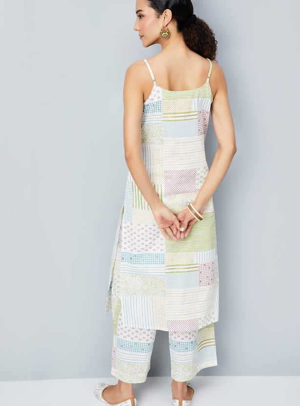 Women's Tan Printed Straight Kurta