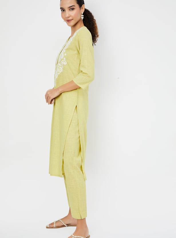 Women Embroidered Straight Kurta Set