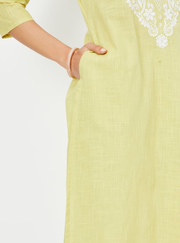 Women Embroidered Straight Kurta Set