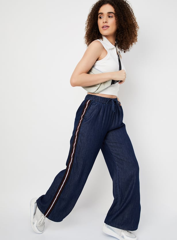 Women Wide-Leg Trousers with Striped Taping