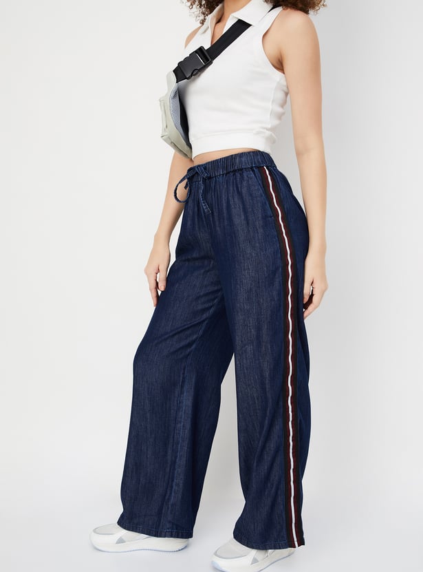 Women Wide-Leg Trousers with Striped Taping