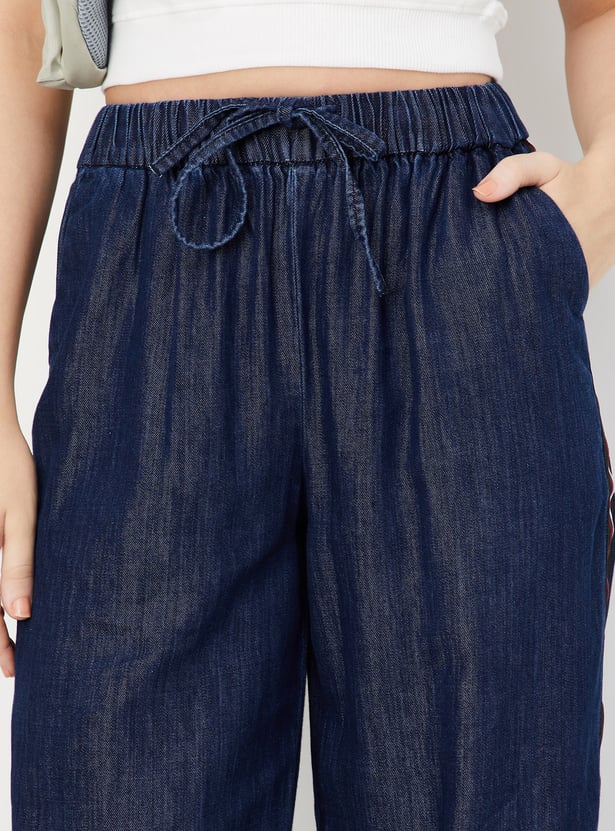 Women Wide-Leg Trousers with Striped Taping
