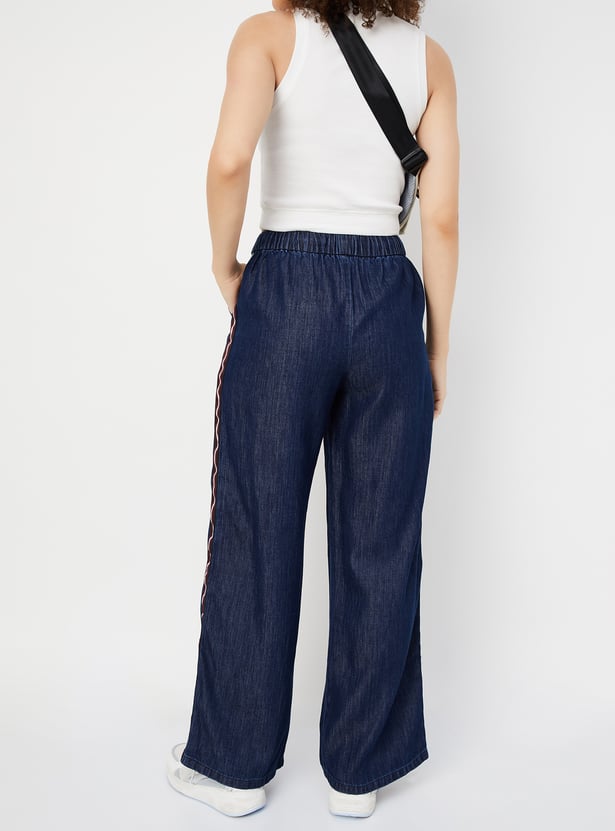 Women Wide-Leg Trousers with Striped Taping