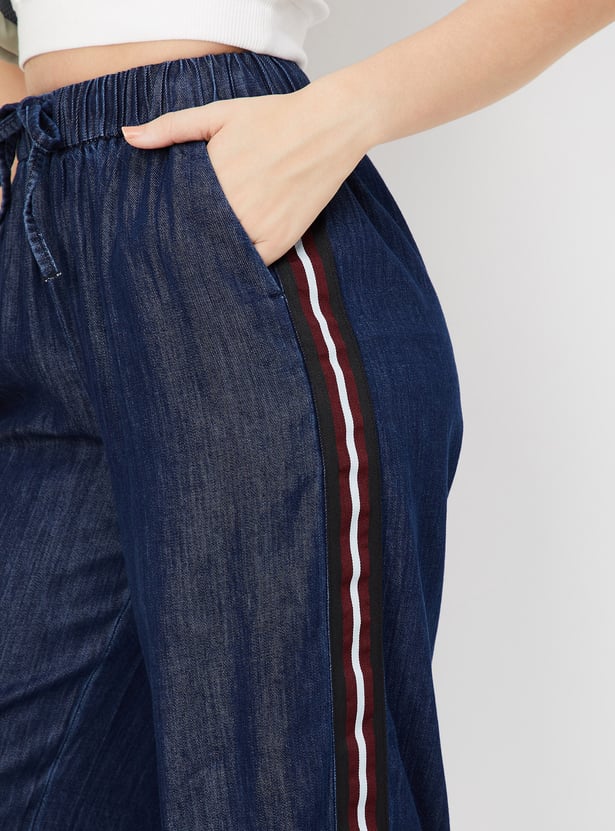 Women Wide-Leg Trousers with Striped Taping