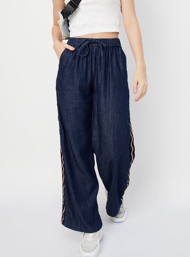 Women Wide-Leg Trousers with Striped Taping