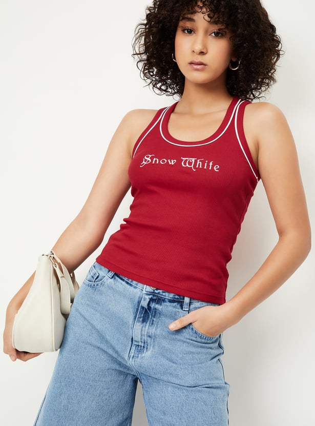 Women Snow White Ribbed Tank Top