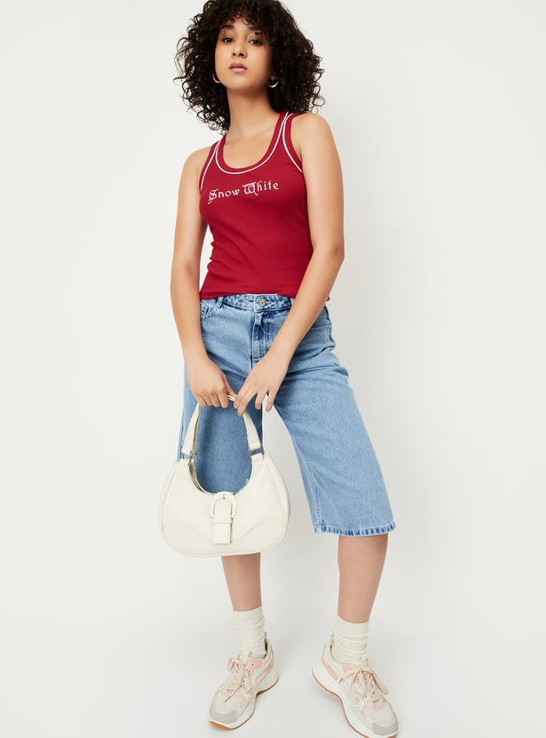 Women Snow White Ribbed Tank Top