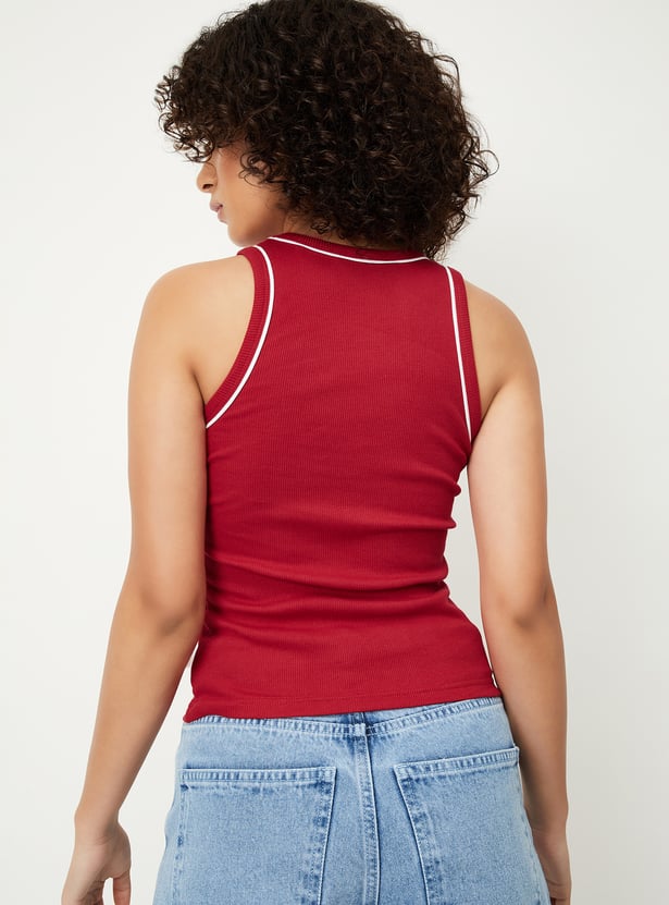 Women Snow White Ribbed Tank Top