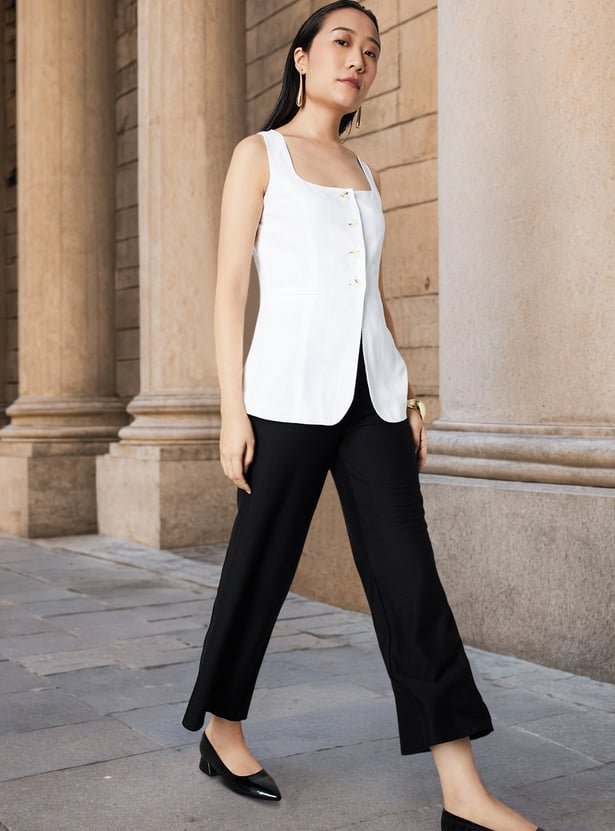 Women Solid Wide Leg Trousers