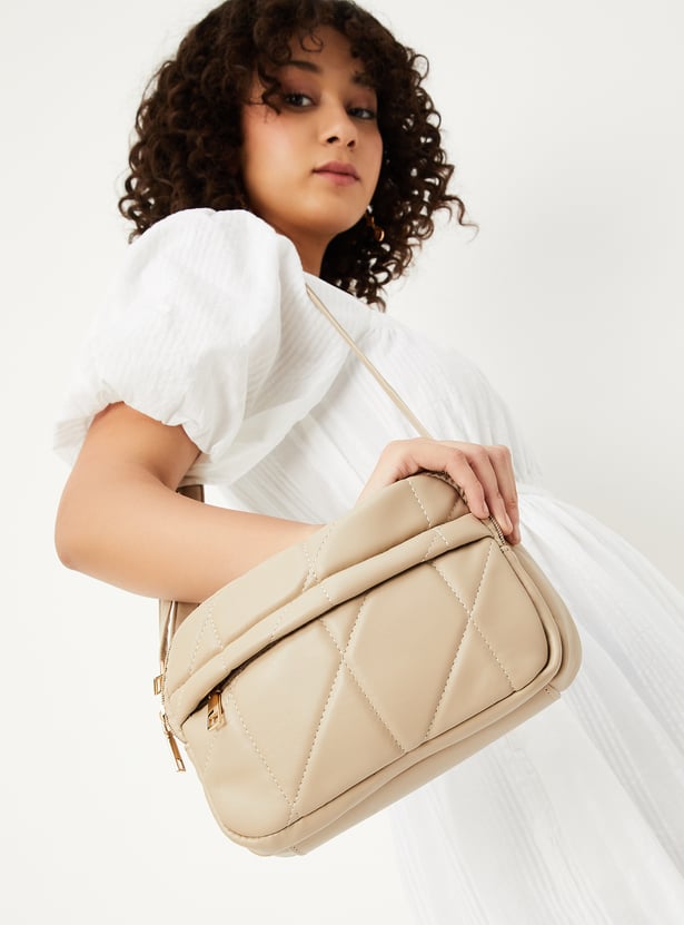 Brown - Handcrafted Quilted Sling Bag 12