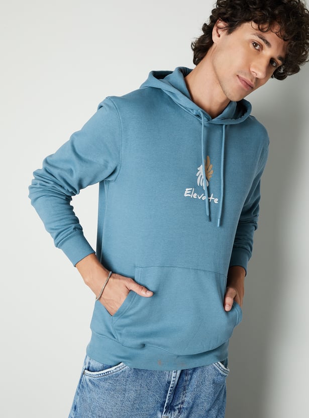 Men Back Applique Hooded Sweatshirt
