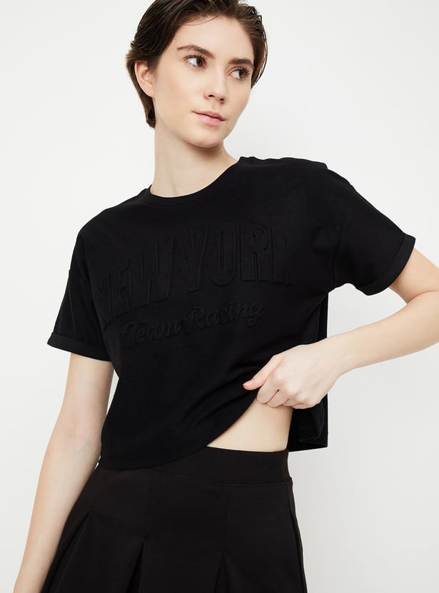 Buy Women Embossed Athleisure T-shirt Online at just Rs