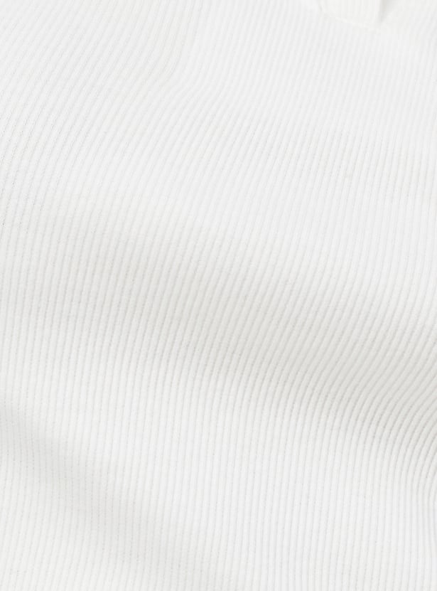 Women Ribbed Johnny Collar Crop Top