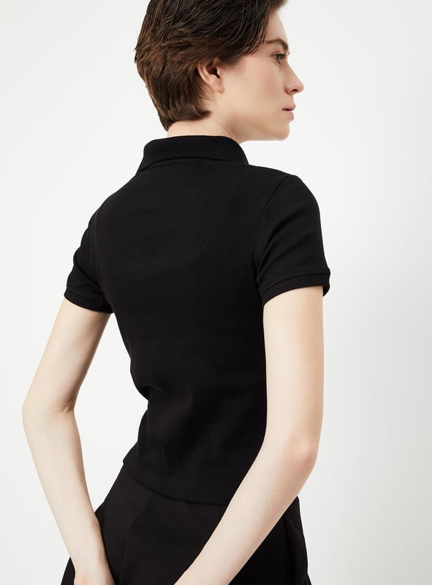 Women Ribbed Athleisure Polo T-shirt