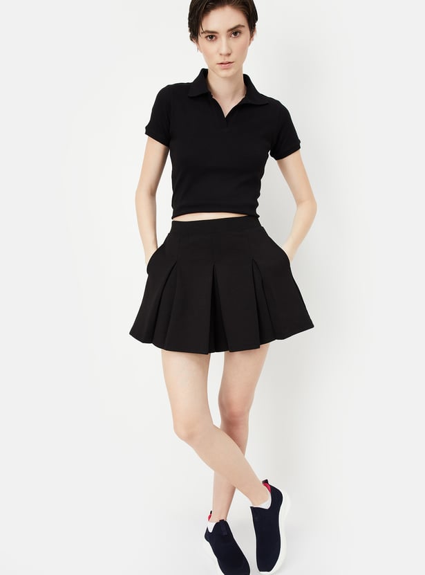 Women Ribbed Athleisure Polo T-shirt