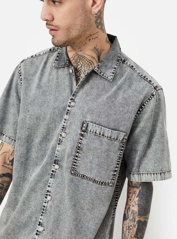 Men Washed Denim Oversized Fit Shirt