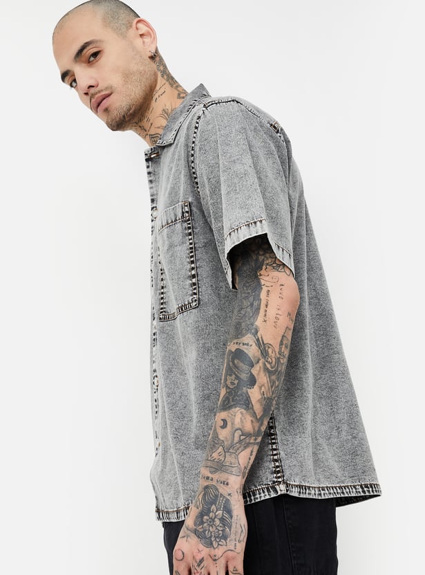 Men Washed Denim Oversized Fit Shirt