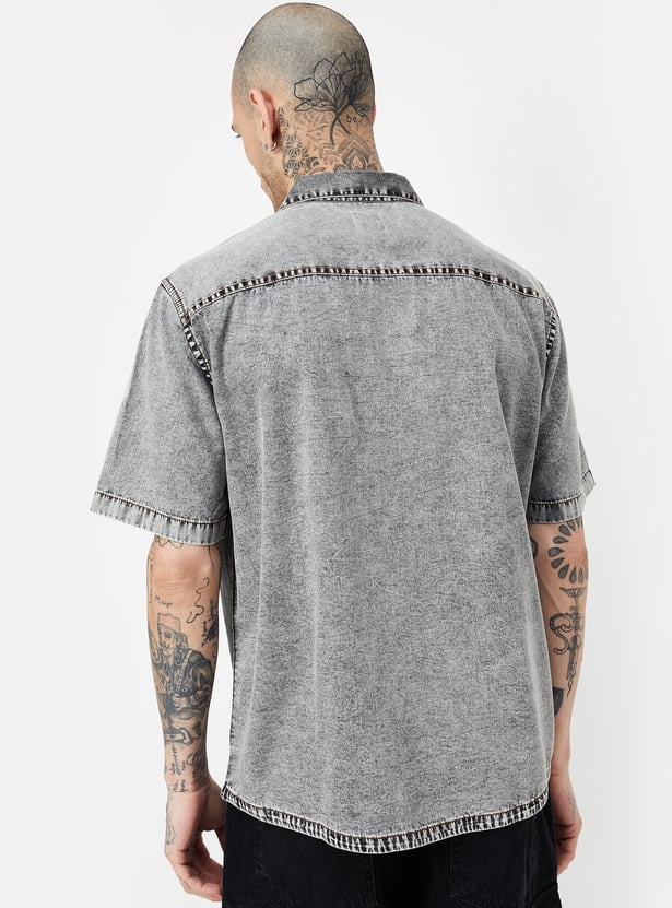 Men Washed Denim Oversized Fit Shirt