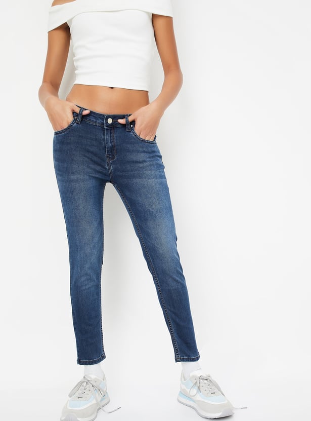Printed Worn Jeans Slimming Washed Women