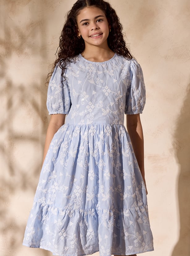 Girls Embroidered Fit and Flare Dress