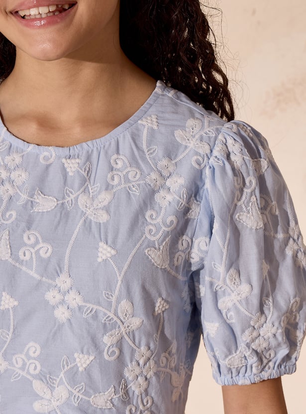 Girls Embroidered Fit and Flare Dress