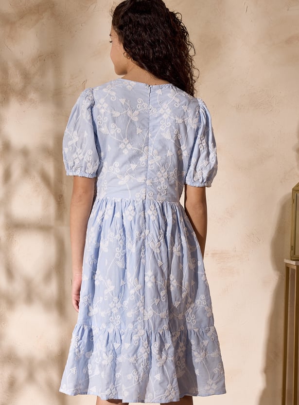 Girls Embroidered Fit and Flare Dress