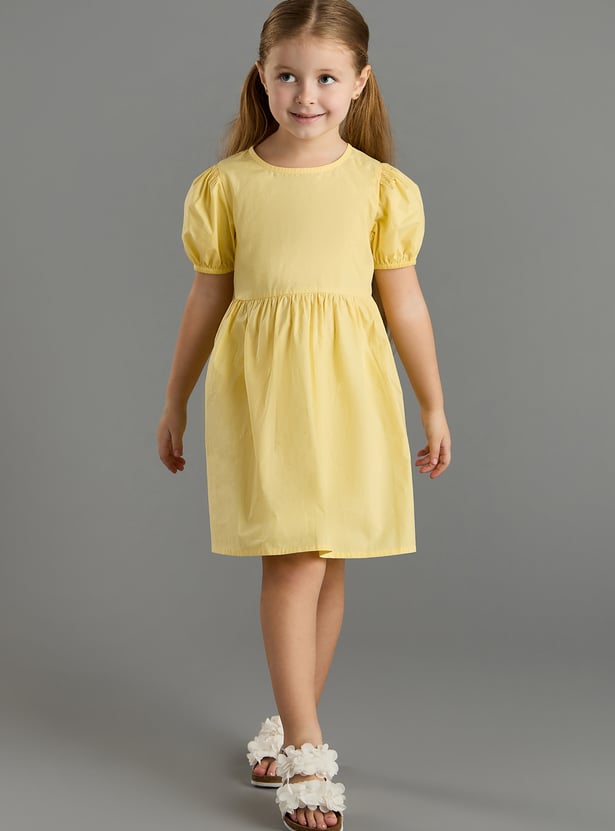 Girls Solid Fit and Flare Dress