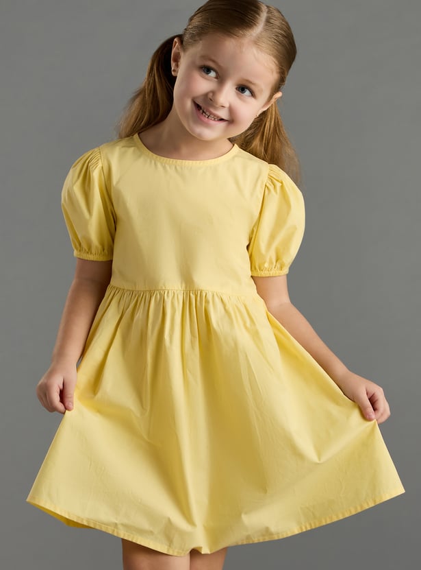 Girls Solid Fit and Flare Dress