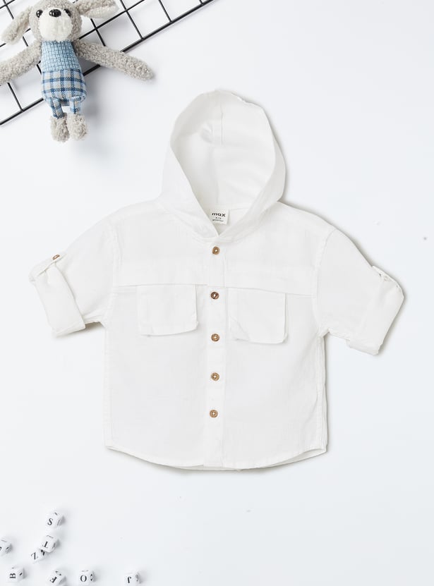 Boys Textured Hooded Shirt