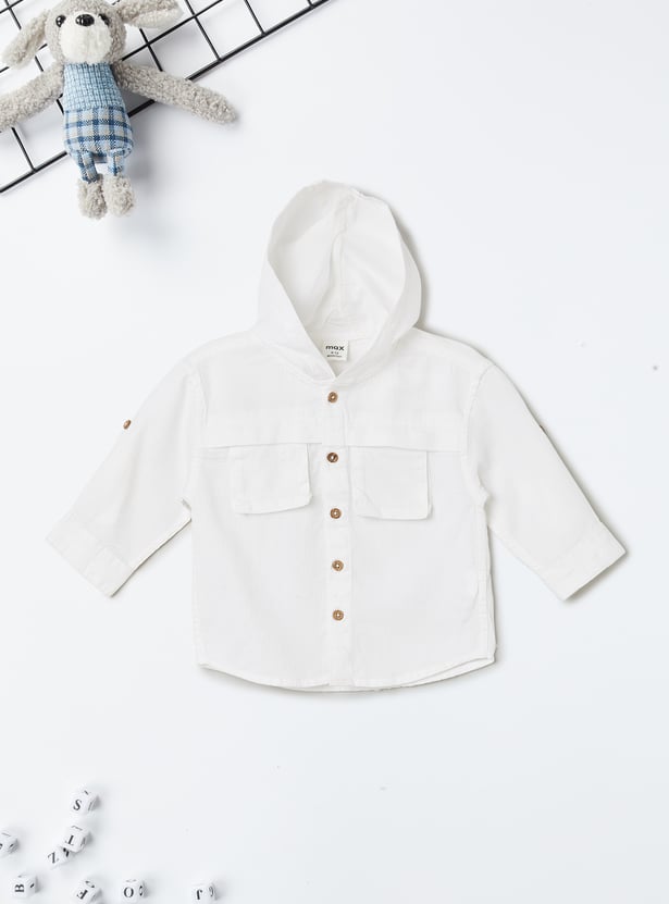 Boys Textured Hooded Shirt