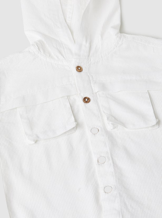 Boys Textured Hooded Shirt