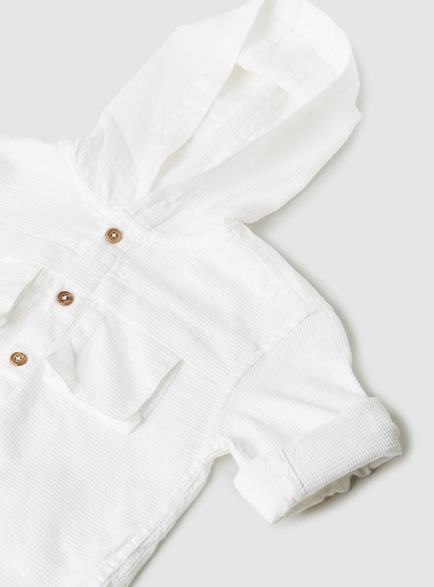 Boys Textured Hooded Shirt