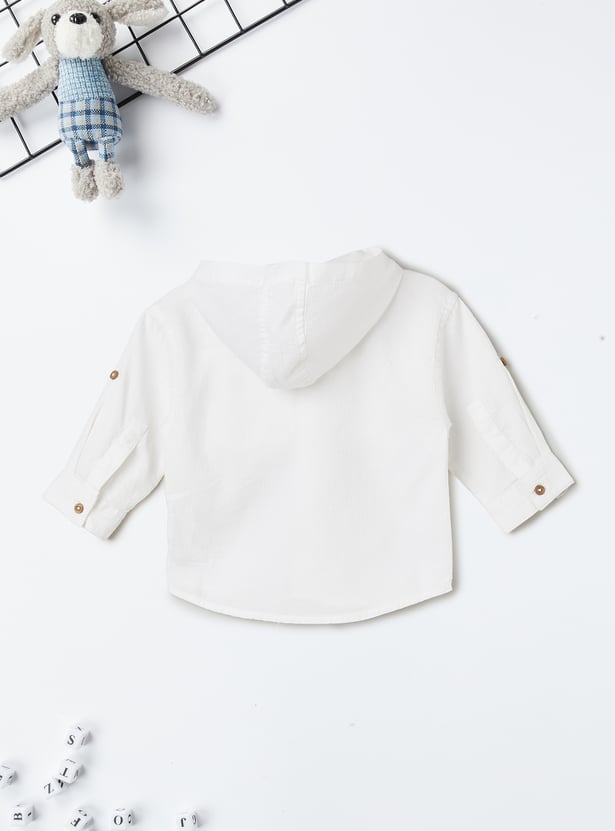 Boys Textured Hooded Shirt