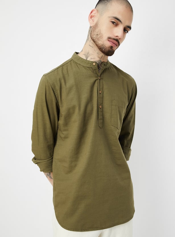 Men Textured Slim Fit Short Kurta