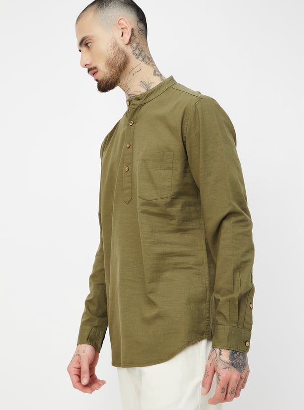 Men Textured Slim Fit Short Kurta