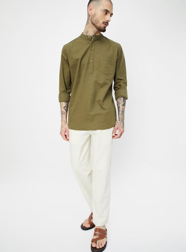 Men Textured Slim Fit Short Kurta