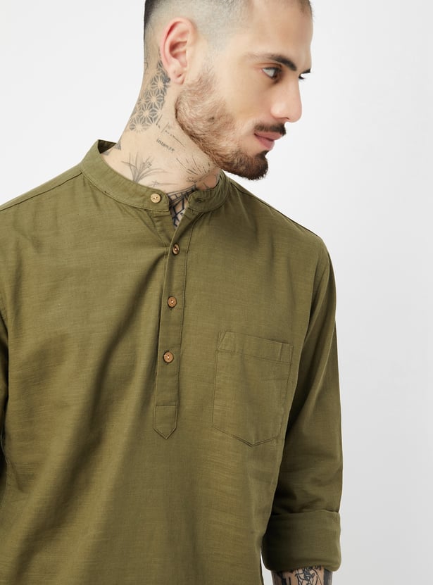 Men Textured Slim Fit Short Kurta