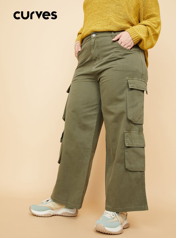 Women Solid Cargo Jeans